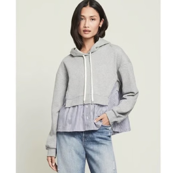 VERONICA BEARD Hockley Mixed Media Striped Hoodie - Picture 1 of 12